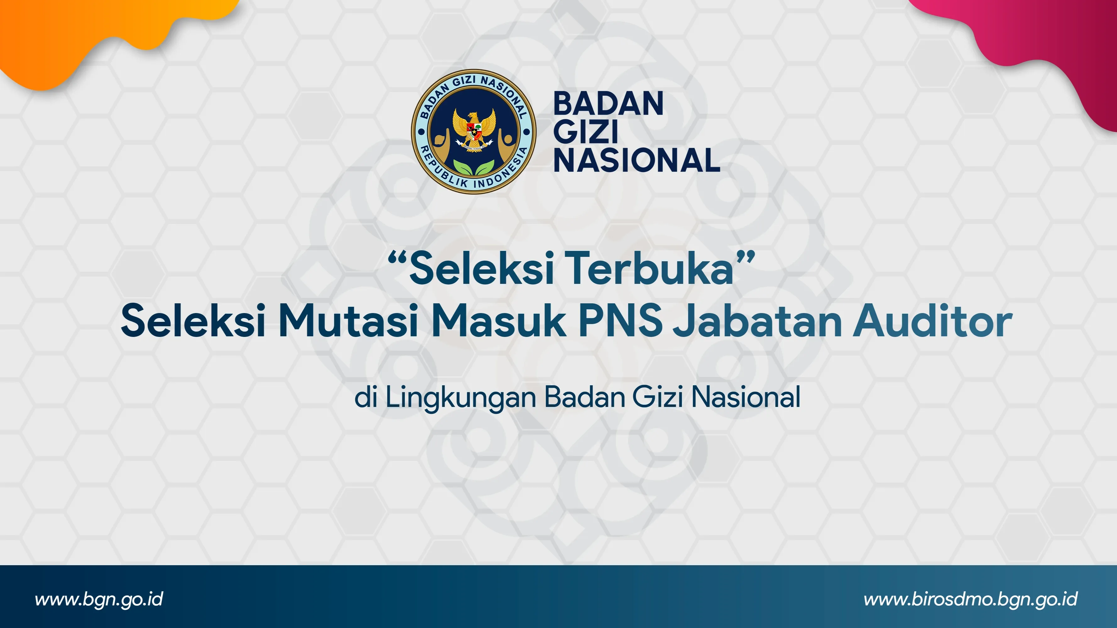 Seleksi Terbuka - Seleksi Mutasi Masuk PNS Jabatan Auditor di Lingkungan Badan Gizi Nasional Batam